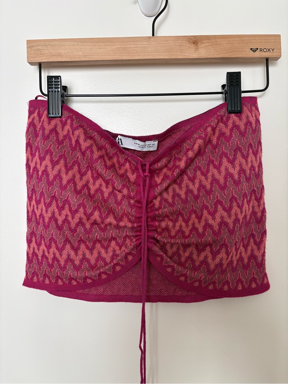 Zara Berry-Pink Chevron Knit Drawstring Tube Top